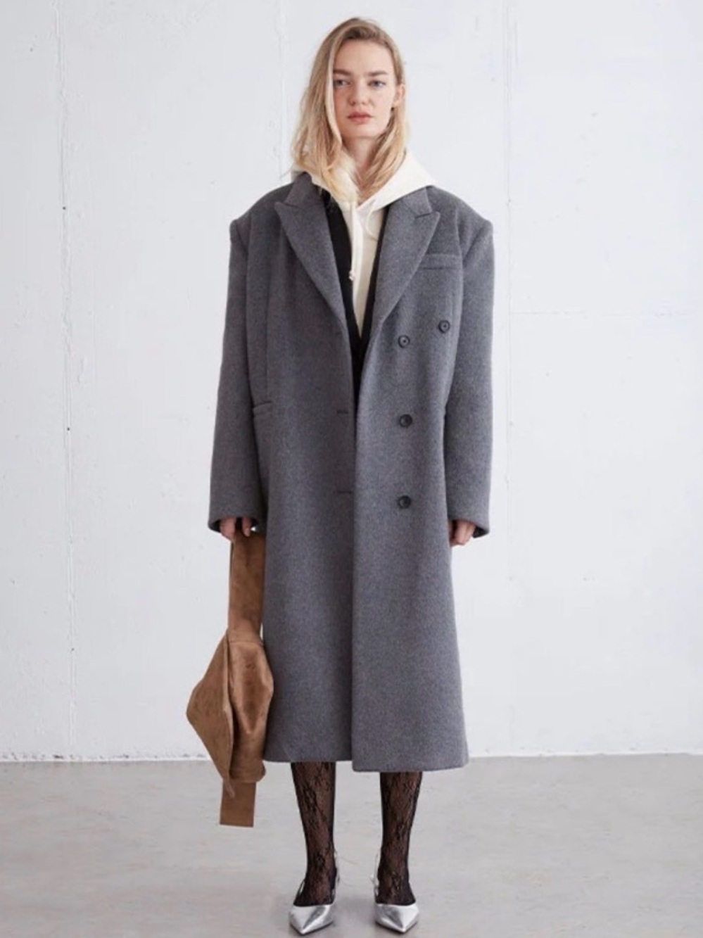 Double-Breasted Gray Wool Coat
